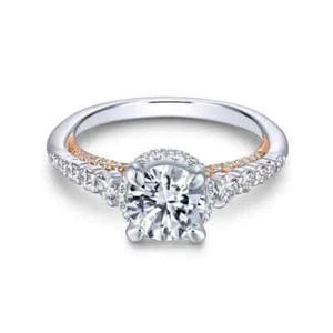 2 Ct Round Cut Moissanite Stone Two-Tone Engagement Ring 14K Solid White Gold - Picture 1 of 8