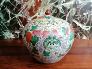 vintage chinesischer Ingwertopf / Deckeltopf mit Blumen und Schmetterlinge - Bild 1 von 6