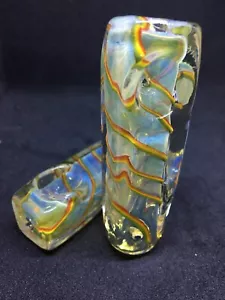 MINI 3” SQUARE CUBE SMOKING HAND PIPE XC22 TUBE USA HEAVY BLOWN GLASS BLOCK CIG - Picture 1 of 12