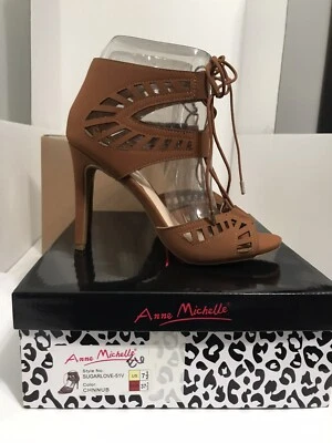 Anne Michelle Sugar love Lace up Heels Sz 7.5 Barely Worn Light Brown Stilettos - Image 1 of 4