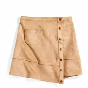 Nowadays Megan & Liz Tween Junior Girls Asymmetrical Suede Skirt Dark Tan Size 5 - Picture 1 of 2