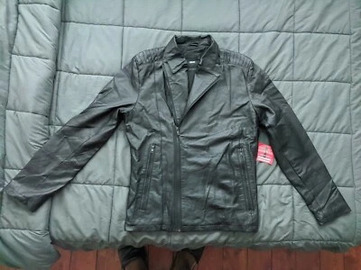 NEW VTG ASOS Leather Biker Jacket Black Large Real Leather - Image 1 of 4