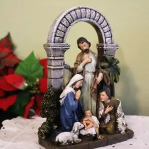 Nativity Set Scene 8.5 inch Statue Holy Family Shepherd Arch Animals - Picture 1 of 4