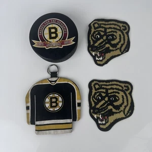 Boston Bruins Jersey 90s Vintage Key Chain Garden Official Game Puck Patches Lot - Picture 1 of 10