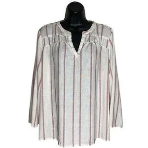 Prachtvolles Top Damen L Leinenmischung 3/4 Arm Shirt V-Ausschnitt Bluse Beachy Coastal - Bild 1 von 11