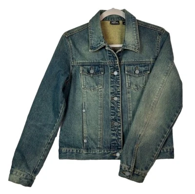 New York Jeans Para Mujer M Chaqueta Denim Botón Delantero Cuello Boho Gorp Core Foto 1 de 4