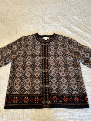VTG Susan Bristol Women’s Brown Patterned Cardigan Sweater XL Clasp Closure Wool - Image 1 of 4