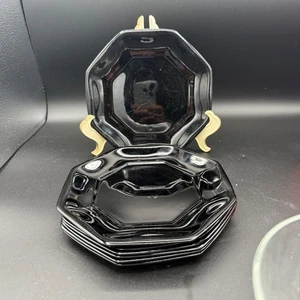 ARCOROC Octime Black Glass Salad Dessert Bread Plates Octagon 7 3/8" France 6 Pc - Picture 1 of 5
