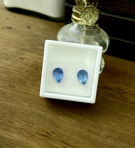 Blue Fluoride Loose Gemstone Pair 10mm X 7mm Pear Shaped 4.5 ctw - Picture 1 of 5