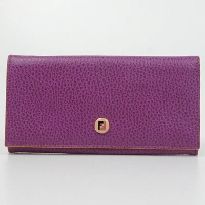 Cartera Larga FENDI Doble Plegable Púrpura Cubierta Tapa Hecha en Italia Cuero Usado Foto 1 de 4