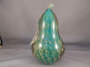 Vintage Murano Glass Pear w Controlled Bubbles & Aventurine Gold 6 1/2" - Picture 1 of 7