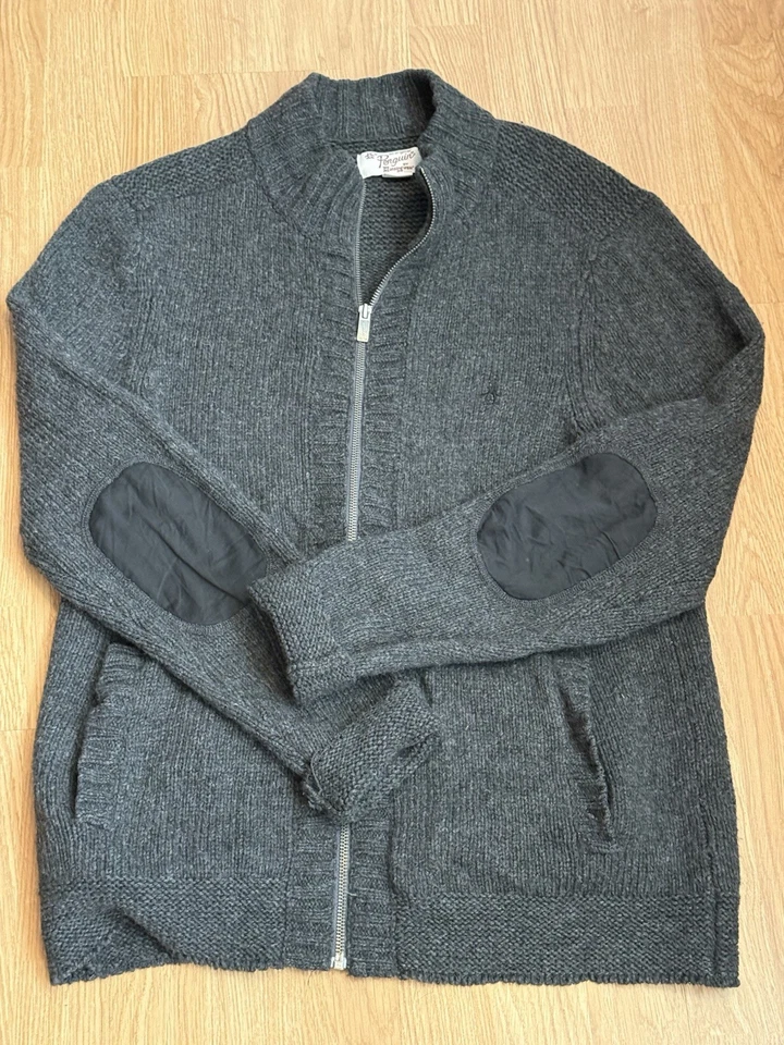 Cardigã suéter cinza original Penguin Munsingwear masculino grande lã zíper completo - Imagem 1 de 4