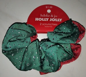 Christmas Ponytail Scrunchies Red Green Sparkly Glass Crystals - Picture 1 of 2