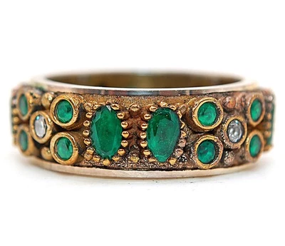 Ottoman Empire 1CT Treated Emerald 925 Sterling Silver Eternity Ring Sz 9 H4-9 - Image 1 of 4