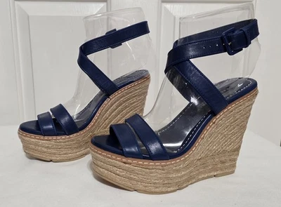 RALPH LAUREN COLLECTION  Purple Label Blue Leather Espadrille Wedge Sandals SZ 6 - Image 1 of 4