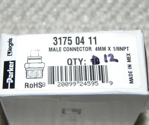 12) Parker 31750411 Push to Connect tube Air fitting, Straight Male 4mmx 1/8NPT - Picture 1 of 5