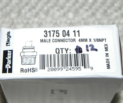 12) Parker 31750411 Push to Connect tube Air fitting, Straight Male 4mmx 1/8NPT - Image 1 of 4