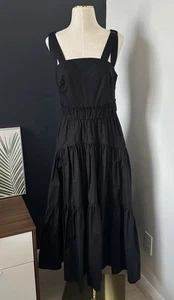 Proenza Schouler Women's Tiered Long Dress Square Neck Poplin Black Pockets Sz 6 - Picture 1 of 12
