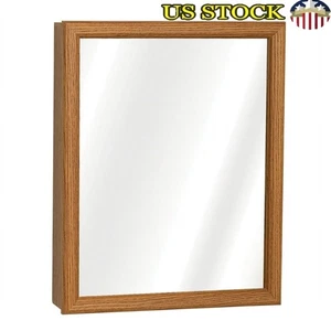 Wall Mounted Oak Framed Swing Door Medicine Cabinet W/ Adjustable Shelf New - Picture 1 of 4