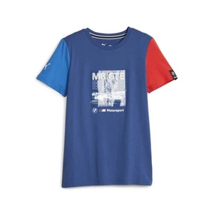 PUMA Bmw Mms Car Graphic Crew Neck Short Sleeve T-Shirt Youth Boys Blue Casual T - Picture 1 of 2