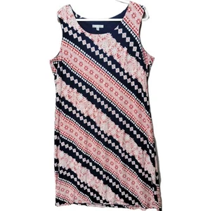 Sandra Darren Dress Womens XL Sheath Midi Sleeveless Patriotic Red White Blue - Picture 1 of 13