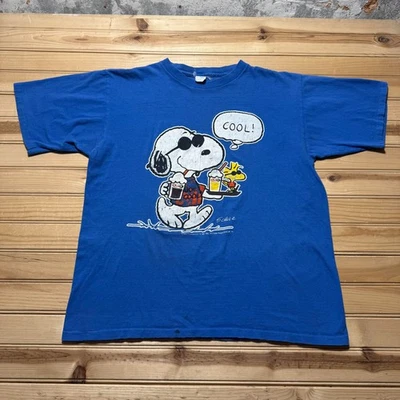 Vintage 80s Peanuts Snoopy Woodstock Joe Cool A&W Root Beer T-Shirt USA - Large - Image 1 of 4