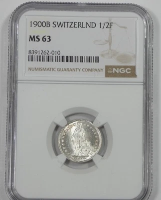 1900-B Switzerland Silver Half Franc CERTIFIED NGC MS 63 - Image 1 of 4