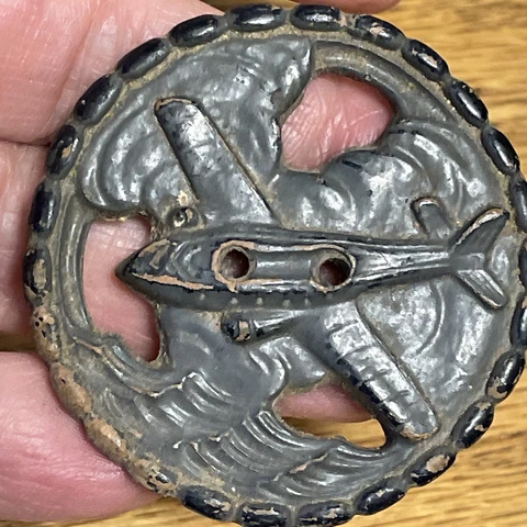 Large Antique Pressed Wood WW1 Airplane Flight Pilot Sea Clouds Picture Button Cover