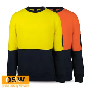 Unisex Hi Vis 310 100% Cotton Crew Neck Fleece Orange/Navy Yellow/Navy 6HVCM - Picture 1 of 8