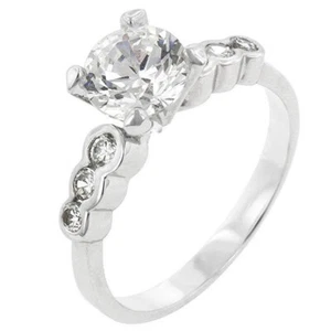 Rhodium Plated Monte Cristo CZ Engagement Ring SZ 6 - Picture 1 of 4