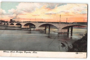 Postal Puente Arco de Milán 1909 al atardecer, Topeka, Kansas - Imagen 1 de 2