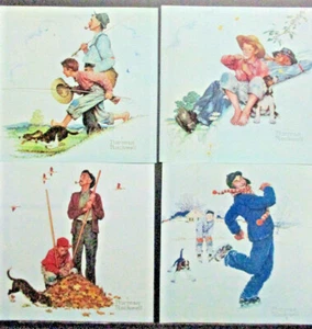 (LOT OF 4) NORMAN ROCKWELL 1970s PRINTS, FOUR SEASONS, SPRING SUMMER FALL WINTER - Picture 1 of 2