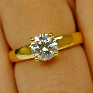 2 quilates redondo diamante solitario mujer aniversario anillo de compromiso acabado oro amarillo plata - Imagen 1 de 8