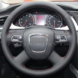 Custom Black PU Leather Steering Wheel Stitch on Cover For Audi A4 04-12 A6 04+ - Picture 1 of 10