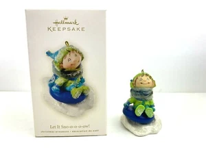 Hallmark Let it Snow Snooooow 2008 Child Sledding Fuzzy Scarf Christmas Ornament - Picture 1 of 9