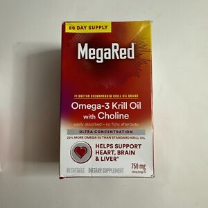 MegaRed Omega-3 Krill Oil w Choline 750mg 80 Softgels Exp 2025+ NIB