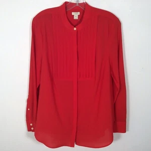 J Crew shirt Women MEDIUM RED TUXEDO Button Up Pleated Long Sleeve CLASSIC - NEW - Picture 1 of 9