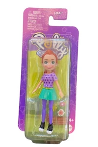 Mattel Polly Pocket Doll ~ Lila Dressed in a Purple Tank Polka Dot Top & Skirt - Picture 1 of 2
