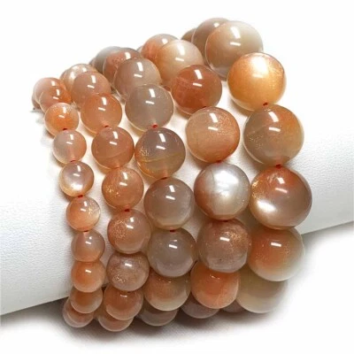 High Quality Natural Genuine Gold Moonstone Sunstone Men's Bracelet Round Beads - Image 1 of 4