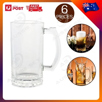 6Pcs Glass Beer Mugs Larger Beer Glass Stein Mugs With Handle Hot Cold Beverage - image 1 of 3