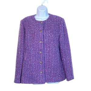 Vintage Alfred Dunner Purple Boucle Tweed Button-Up Jacket Size 14 Retro Style W - Picture 1 of 5