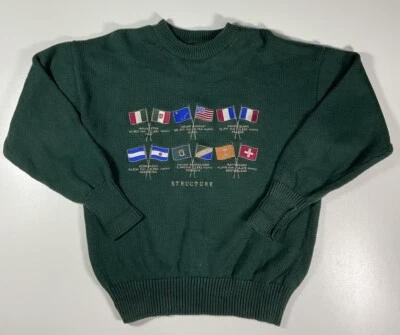 Vintage Structure Sweater Sz M Mountain Climbing Flags Heavyweight Ramie 90s - Image 1 of 4