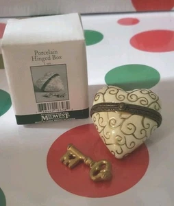 Ivory & Gold Heart with Key PHB Porcelain Hinged Box Midwest Cannon of Falls - Picture 1 of 6