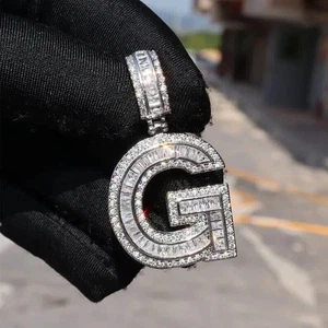 3 Ct Lab Created Diamond Men's Initial "G" Pendant 14k White Gold Plated Silver - Picture 1 of 3