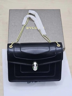 Bolso de Hombro Bvlgari Grande Serpenti Forever Cadena Cuero Negro Foto 1 de 4