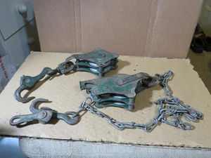 Vintage steel double pulley block and tackle Rope pulleys-hooks - Picture 1 of 5