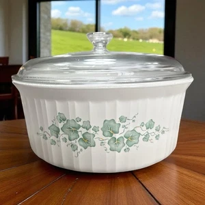 Corning Ware French White Callaway Green Ivy Casserole Dish 2.5 Qt w/ PYREX Lid - Picture 1 of 18