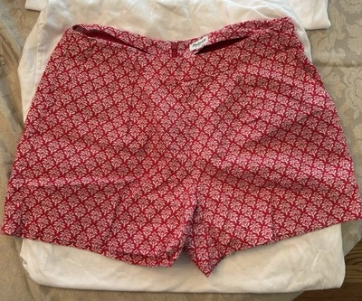 Pantalones Cortos Madewell Mujer 2 Rojo Blanco Floral Bolsillos Cremallera Trasera Algodón Lino Foto 1 de 2