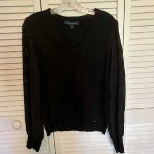 Tommy Hilfiger Mixed Media Bluse Langarm Schwarz Neu mit Etikett - Bild 1 von 7