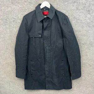 Hugo Boss Jacket Mens 40 Black Mewit1 Mac Pea Coat Trench Long Collared Commuter - Picture 1 of 15